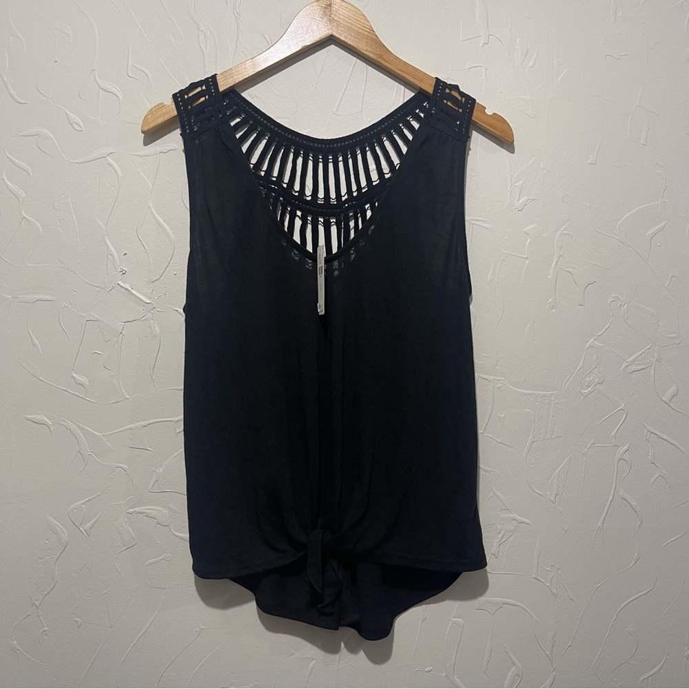 NWT Pure Good by Anthropologie black crochet linen blend tank top (medium)